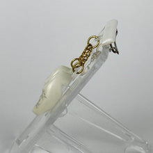 Load image into Gallery viewer, Vintage White Plastic Bar Brooch with Two Little Clogs Hanging - Vintage Dutch Tourist Pin