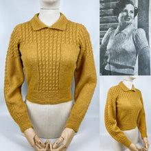Load image into Gallery viewer, 1930's Reproduction Hand Knitted Long Sleeved Cable Jumper in Mustard Using Beautifully Soft Alpaca - Bust 34 36