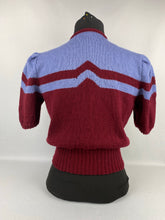 Load image into Gallery viewer, 1940s Reproduction Cardigan Jacket in Burgundy and Lavender Blue Stripes - Bust 34 35 36