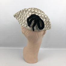 Load image into Gallery viewer, 1950s New Look Hat in Black and White with Bow Trim
