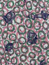 Load image into Gallery viewer, 1940's Reproduction Novelty Print Blouse with Clocks and Clock Hands with Spherical Pink Buttons Made From an Original 1940's Feed Sack - Bust 34"