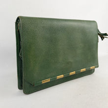 Load image into Gallery viewer, Original 1930's 1940's Green Leather Clutch Bag with Gold-Tone Accents