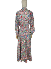 Load image into Gallery viewer, Original 1940's Bright Floral Cotton Hostess Dress in Red, Blue, Pink, Green and White - Housecoat - Bust 40 42
