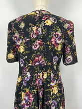 Load image into Gallery viewer, Original 1940s Black Floral Dress with Sweetheart Net Covered Neckline - Bust 36 38