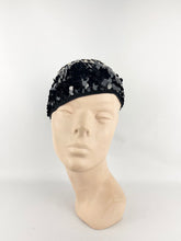 Load image into Gallery viewer, Original 1920's 1930's Black and White Crochet Beret - Cap with Sequin Trim *