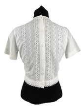 Load image into Gallery viewer, Original 1950's White Cotton Broderie Anglaise Button Back Cropped Blouse with Glass Heart Buttons - Bust 33