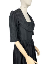 Load image into Gallery viewer, Original 1950's Inky Black Taffeta Cocktail Dress - Fabulous Little Black Dress with Front Drapes - Bust 34 35