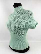 Load image into Gallery viewer, Original 1950s Jumper in Light Reseda Green - Charming Lace Knit - AS IS - Bust 34"