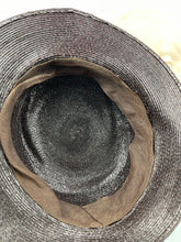 Load image into Gallery viewer, Original 1930s Chocolate Brown Lacquered Straw Hat With Cream Grosgrain Trim