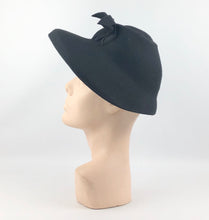 Load image into Gallery viewer, RESERVED 1940s Black Felt Bonnet Hat with Grosgrain Trim