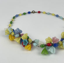 Load image into Gallery viewer, Original 1930's Multi Colour Glass Flower Necklace - Charming Vintage Piece