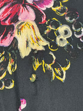 Load image into Gallery viewer, Original 1940s Black Floral Dress with Sweetheart Net Covered Neckline - Bust 36 38