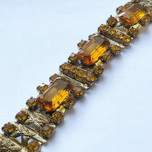 Load image into Gallery viewer, Original 1940's 1950's Gold-tone Bracelet Set with Amber Coloured Glass Paste - Length 7"