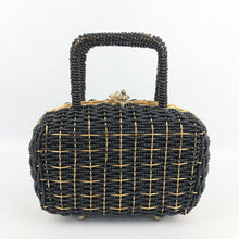 Load image into Gallery viewer, 1960s Hong Kong Made Black Beaded Bag with Gold Coloured Frame