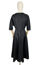 Load image into Gallery viewer, Original 1950's Inky Black Taffeta Cocktail Dress - Fabulous Little Black Dress with Full Skirt and Black and Gold Buttons - Bust 34 35 36