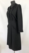 Load image into Gallery viewer, 1930s 1940s Black Wool Pleated Dress with Ruffle Trim - Bust 36
