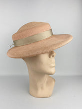Load image into Gallery viewer, Original 1930s 1940s Soft Pink Straw Hat with Grosgrain Bow Trim