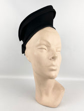 Load image into Gallery viewer, Original 1940's Inky Black Felt Hat with Fabulous Shaping and Net Trim