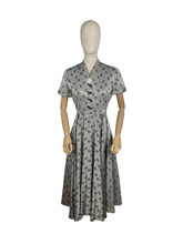 Load image into Gallery viewer, Original 1950's Silver and Black Cocktail Dress by For You By Blaines with Glass Buttons and Pockets - Bust 35