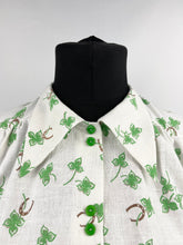 Load image into Gallery viewer, 1940s Reproduction Novelty Print Feed Sack Blouse of Clover and Lucky Horseshoes - B34