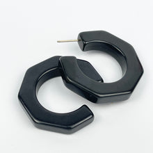 Load image into Gallery viewer, Vintage 1940's 1950's Dark Green Bakelite Hexagon Hoop Earrings for Pierced Ears