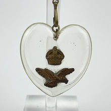 Load image into Gallery viewer, Original 1940's Lucite WW2 RAF Sweetheart Brooch of a Heart Set with Kings Crown and Eagle *