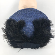 Load image into Gallery viewer, 1940s Royal Blue Straw Hat with Black Ostrich Feather Trim