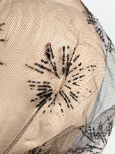 Load image into Gallery viewer, Original 1950's Net Hood with Pretty Glitter Flock Starburst Design