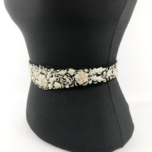 Load image into Gallery viewer, Original Vintage Black Velvet Belt with Metallic Silver Embroidery - Waist 29"