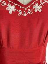 Load image into Gallery viewer, Original 1940's Bright Red Fine Grosgrain Pinafore Dress with White Soutache Detail - Bust 36