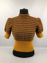 Load image into Gallery viewer, Reproduction 1930s Autumnal Stripe Knit in Red, Green and Mustard - Bust 35” 36” 37”