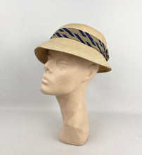 Load image into Gallery viewer, Original 1930s Panana Straw Hat with Striped Band Trim