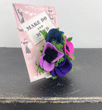 Load image into Gallery viewer, 1940's Felt Flower Anemone Corsage - Pretty Wartime Posy Brooch - Pink, Lilac, Purple and Blue