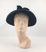 Load image into Gallery viewer, RESERVED 1940s Black Felt Bonnet Hat with Grosgrain Trim
