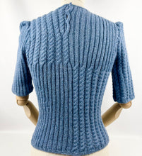 Load image into Gallery viewer, 1940's Reproduction Rib and Cable Knit Jumper in Soft Blue - Bust 36 38 40