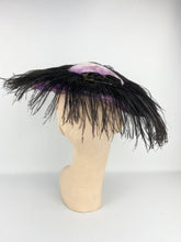 Load image into Gallery viewer, Fabulous Original 1950s Platter Hat in Purple Velvet with Black Ostrich Feather Trim