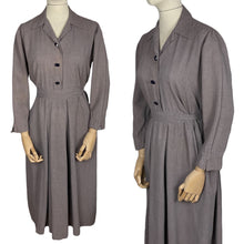 Load image into Gallery viewer, Original 1940's Brown and Pink Day Dress with Tie Belt and Glass Buttons - Bust 40"