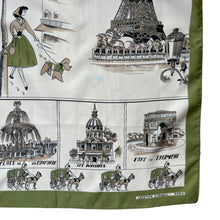 Load image into Gallery viewer, Vintage 1950's or 1960's Paris Tourist Scarf with The Eiffel Tower, Notre-Dame and More - Great Neckerchief