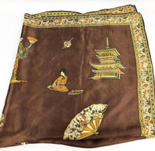 Load image into Gallery viewer, Vintage Satin Headscarf with Japanese Design of Ladies, Buildings and Fans
