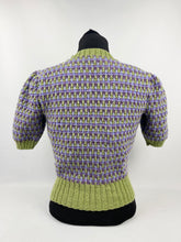 Load image into Gallery viewer, Reproduction 1940s Waffle Stripe Jumper in Green and Purple Knitted from a Wartime Pattern - B 35 36 37 38