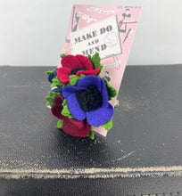 Load image into Gallery viewer, 1940's Felt Flower Anemone Corsage - Pretty Wartime Posy Brooch - Red, Burgundy, Navy and Purple