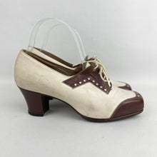 Load image into Gallery viewer, Original 1930's or 1940's Dolcis Cream Suede and Brown Leather Spectator Shoes - Lace Up Shoes - UK 3.5 or 4