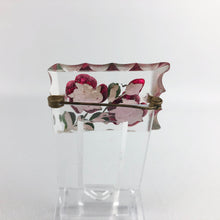 Load image into Gallery viewer, Original 1940s 1950s Reverse Carved Lucite Brooch with Scalloped Edge and Bright Pink Roses