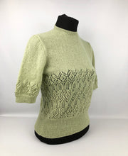 Load image into Gallery viewer, Reproduction 1940s Lace Knit Jumper in Soft Pistachio Green