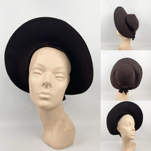 Load image into Gallery viewer, Original 1940s American Chocolate Brown Felt Fedora Hat with Plush Velvet Bow Trim