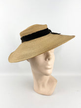 Load image into Gallery viewer, Original 1940s Natural Straw Hat with Black Velvet Trim - AS IS