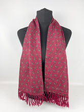 Load image into Gallery viewer, Vintage Red Artificial Silk Scarf with Grey and Yellow Paisley Print by Tootal