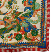 Load image into Gallery viewer, Original 1920's Pongee Silk Hankie with Floral Print and Bold Bird Design - Great Gift Idea