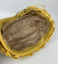 Load image into Gallery viewer, Original 1950’s Half Hat in Yellow Ochre Grosgrain - Pretty Net and Flower Trim - Perfect for Autumn *