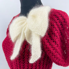 Load image into Gallery viewer, 1930's Reproduction Hand Knitted Lace Jumper in Holly Berry Red Alpaca and Ecru Mohair - Bust 34 36
